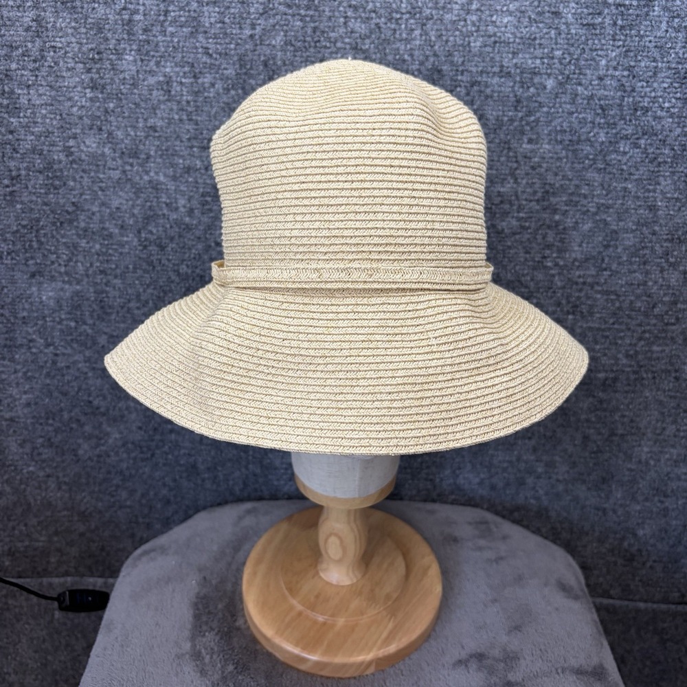 Flora Bella Bucket Hat Women One Size Cream Woven Straw Wide Brim Bow Summer Hat